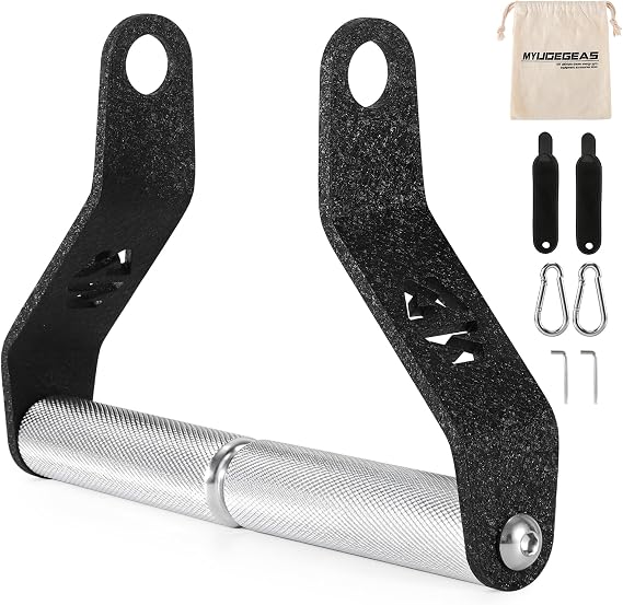 L-Shaped Cable Machine Handles, Gym Fitness LAT Pulldown Attachments, Heavy Duty Steel Cable Attachments with Knurled Non-Slip Grip, Gym Handle for Seated Row, Back & Strength Training