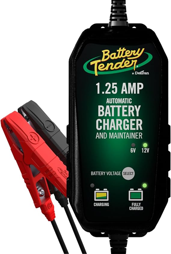 Battery Tender Plus 12V 1.25 AMP Battery Charger and Maintainer: Fully Selectable 6V or 12V Battery Charger and Maintainer for Powersports ATVs, Motorcycles, Snowmobiles, and More - 022-0211-DL-WH