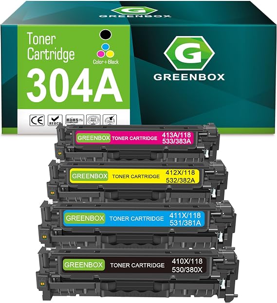 GREENBOX 304A Toner Cartridges CC530A for CP2025DN CM2320N Printer, 4 Pack