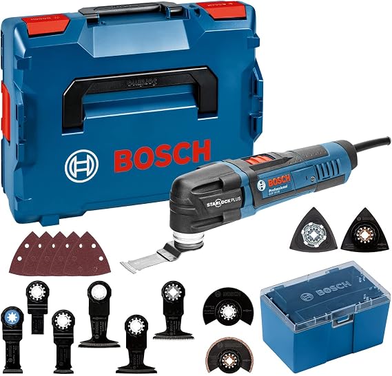 Bosch PRO Multi Cutter GOP 30-28 inkl: Starlock-Set (1x Carbide-Riff & Delta-Schleifplatte 2x Segmentsägeblatt 5x Schleifblätter 7x Tauchsägeblatt); L-BOXX