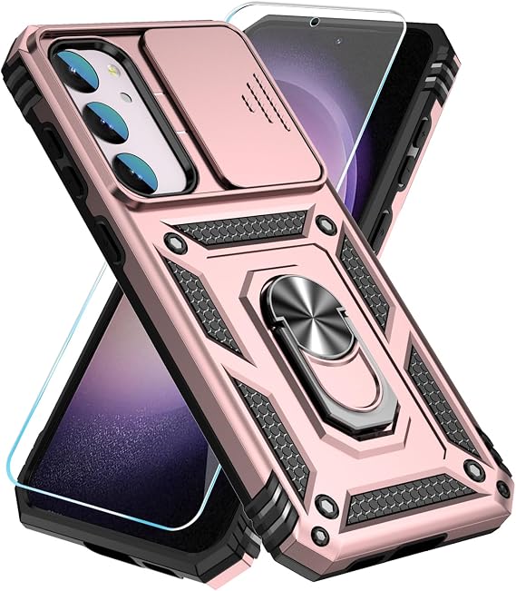 SunStory Phone Case for Samsung Galaxy S23 Case with Screen Protector & Kickstand & Slide Camera Cover, [ Military-Grade ] Protective for Samsung S23 5G (Rosegold)