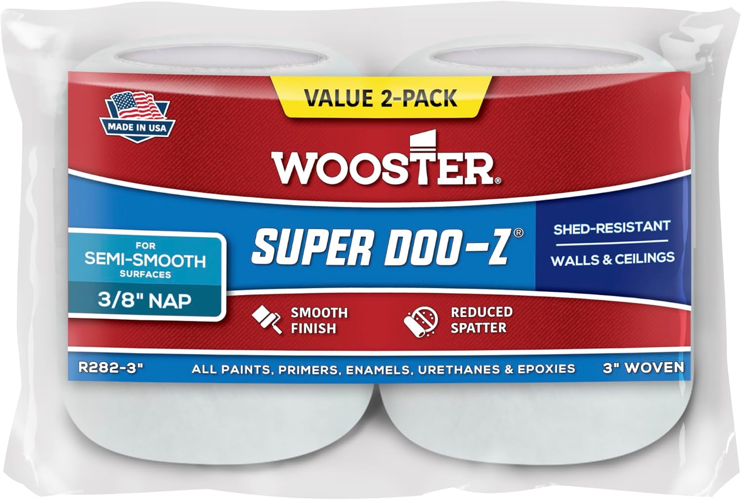 Wooster Brush R282-3 Deluxe Trim Roller, 2-Pack Refill, 38-Inch Nap, 3-Inch