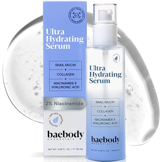 Baebody Snail Mucin Serum Moisturizer with Collagen, 3.38 fl oz