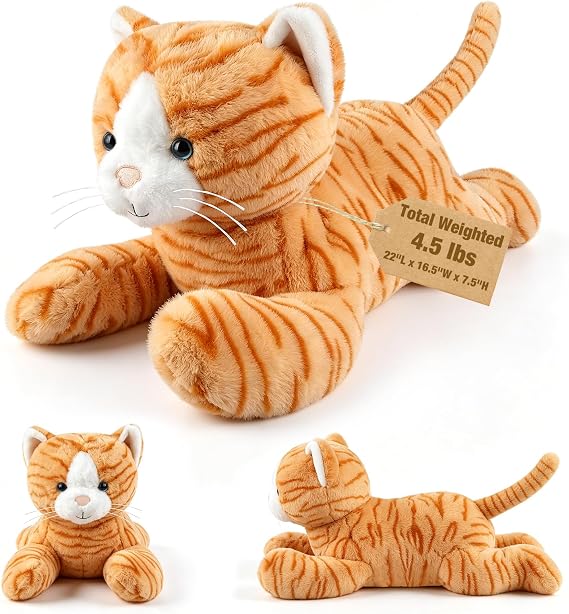 Bobbie & Laxi 22" Laying Cat Plush, 4.5 lbs Weighted Stuffed Animals