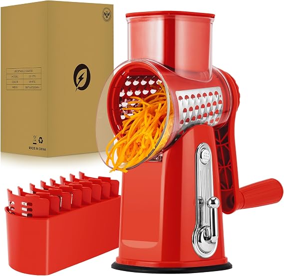 SUSTEAS Rotary Cheese Grater 5 Blades,Kitchen Mandoline Vegetable Slicer