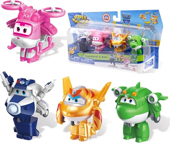 Super Wings Transform-a-Bots 4 Pack with S5 Paul Dizzy & Golden Boy & Mira