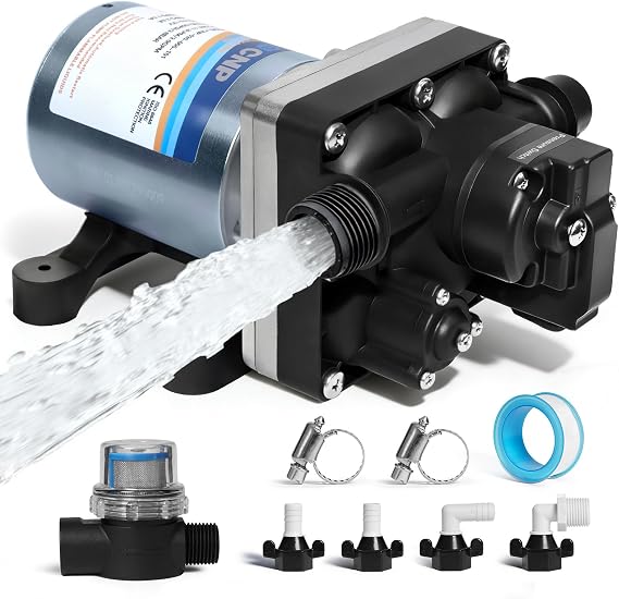 12V RV Water Pump 4.0 GPM - 55 PSI Self-Priming & Quiet Diaphragm Pump with Adjustable Pressure Switch & Strainer for RV,Marine,Camper,Boat,Garden(Run-Dry Safe)
