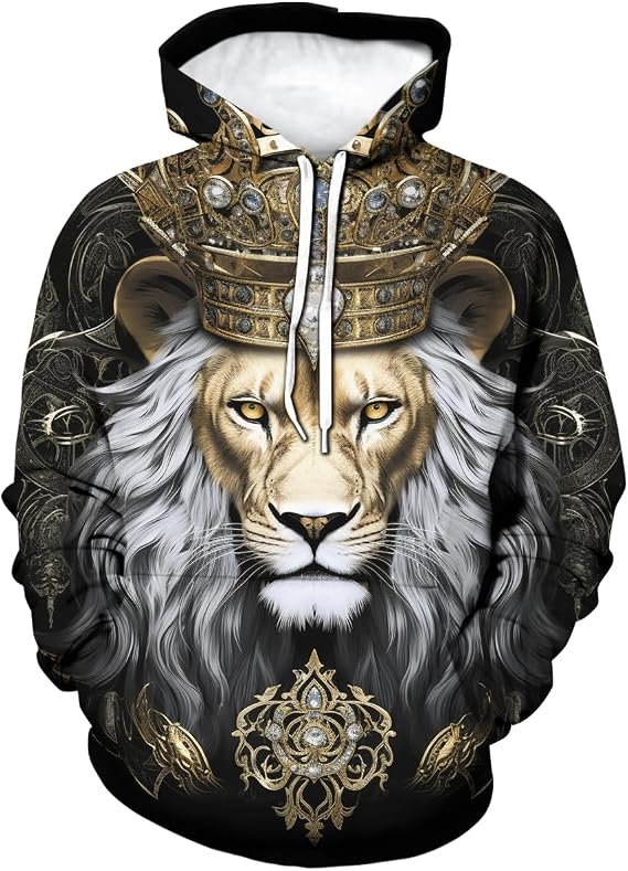 Men's Lion Hoodie Fashion Lion Printed Hoodies Novelty Sweatshirts Fashion Pullover