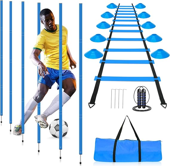 HOTOOLME Agility Training Poles Equipment Soccer Training Equipment Includes 6 Agility Poles,Agility Ladder, 10 Soccer Cones,Jump Rope for Speed Training, Soccer Training, Basketball Athletes & Kids