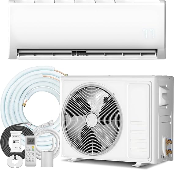 TMYICE 9000 BTU Mini Split AC/Heating System, 19 SEER2 115V Ductless Inverter Wall-Mounted Split AC Unit with Pre-Charged Condenser Cools Room Up to 450 Sq.Ft, Heat Pump & Installation Kits