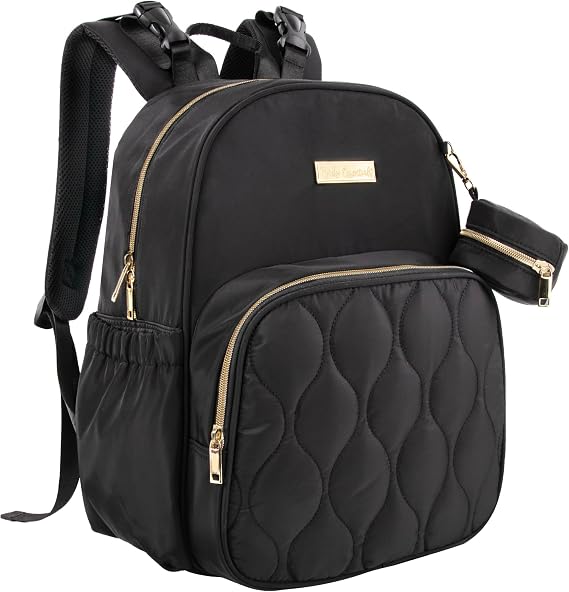 Baby Essentials 3 in 1 Diaper Bag Backpack, Changing Pad & Pacifier Pouch for Newborns, Infants, Toddlers - Quilted, Smooth, Sheek, Padded in Design, Black