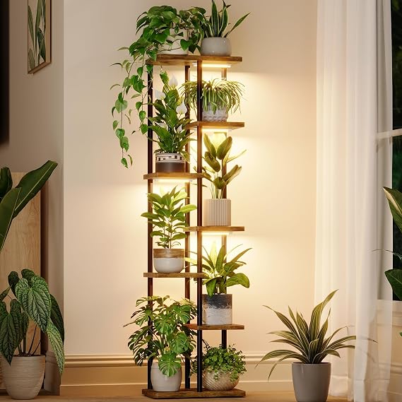 Bamworld Plant Stand with Grow Light for Indoor Plants Corner 7 Tier