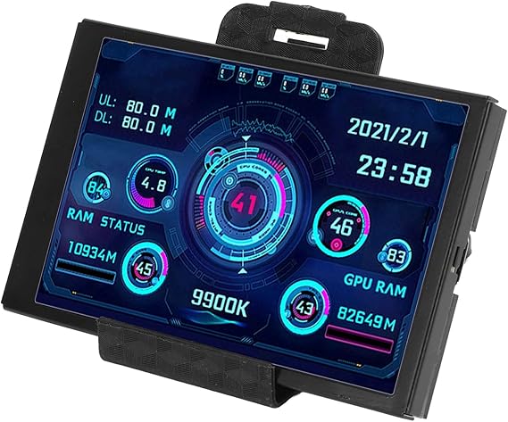 3.5 inch USB Mini Screen, PC Temperature Display for PC Computer Case Secondary Screen, Full View Display Small Screen CPU HDD Data Monitor (Black)