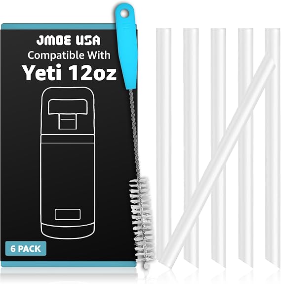 Jmoe USA Straws for YETI Rambler Jr. 12oz Kids Bottles | Replacement Plastic Straw Accessories | Food Grade & BPA Free | 6-Pack | With Cleaning Brush