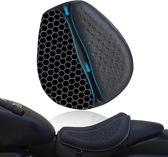 Motorcycle Seat Cushion, Motorcycle Gel Seat Pad with 3D Honeycomb Shock-Absorbing Breathable Seat Cover