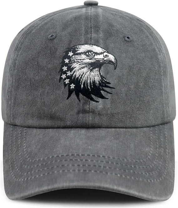 Patriotic Baseball Cap with Embroidered American Flag and Bald Eagle Design, Adjustable Strap, USA Theme