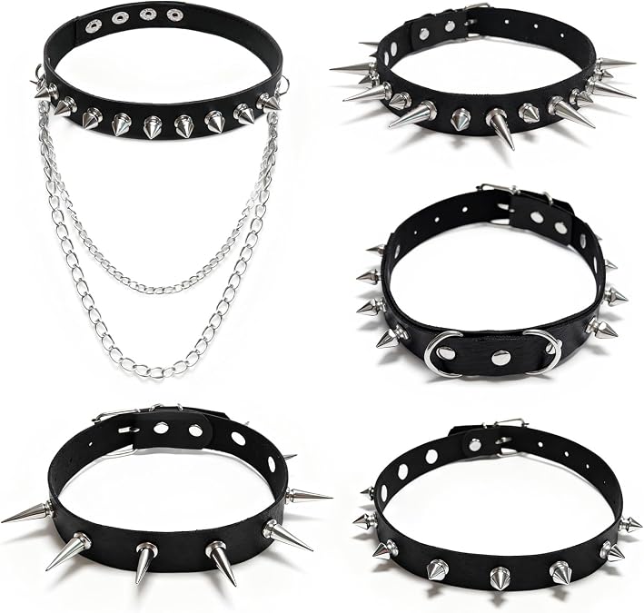 4 Pcs Goth spiked choker Necklace Set, Spiked Choker with Heart and Paw Studs, Gothic Cat Collar, Adjustable PU Leather Collar for Women, Gothic Punk Rock Accessories for Concerts Halloween Cosplay
