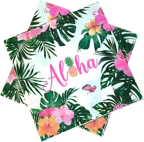 40 Pcs Hawaiian Luau Napkins for Aloha Happy Birthday Party Supplies Tropical Tiki Themed Paper Napkins Disposable Summer Pool Beach Party Favors 6.5in