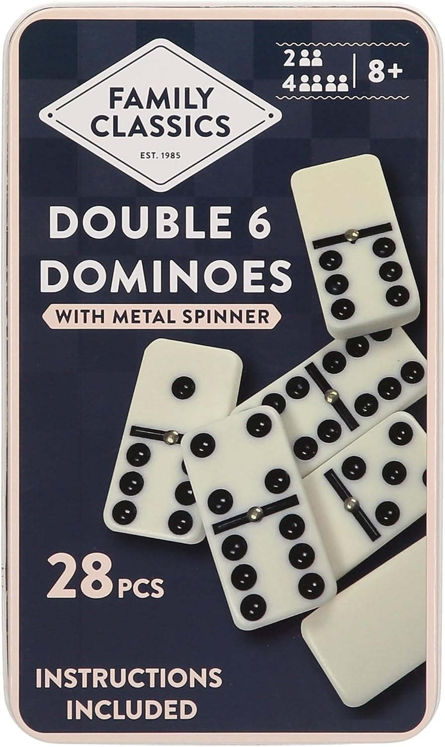 Classic Double 6 Dominoes Tin Gift Set 28 Pieces - Retro Dominoes Game for Children & Adults, Dementia Activities, Pub Game, Kids Age 8 and Above, Travel Size Design