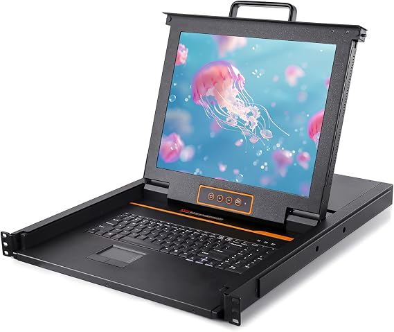 1U Rack Mount KVM Console-17 Rackmount Monitor Keyboard and Single Port VGA KVM, 50,000 MTBF,1280X1024 60Hz,17.6X18.9X1.67 inches(WXDXH),Fit 1U 19'' Rack,with 1 USB VGA Cable,1 Power Cord, 2 Brackets