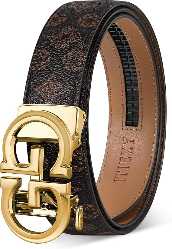 ITIEZY Ratchet Belts for Men - Leather Click Belt for Casual Dress 1 3/8", Mens Adjustable Belt Trim to Fit