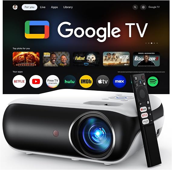 Offiziell lizenzierter Google TV Smart Beamer HAPPRUN 25000L Beamer 4K Heimkino mit Dolby Audio Wi-Fi & Bluetooth Integrierte Streaming-Apps 300 Projektor Kompatibel mit Spielkonsolen und Handy