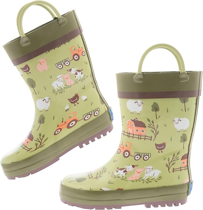 Stephen Joseph, Boys and Girls Rain Boots, Kids Waterproof Classic Rain Boot with Pull Handles, Farm