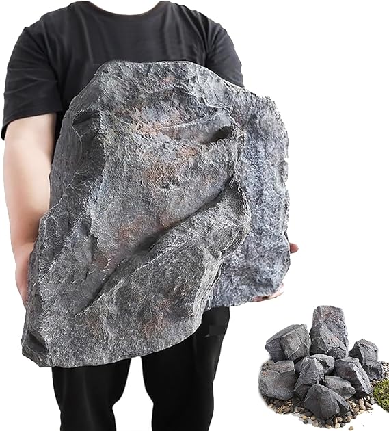 Rock Cover for Yard, Landscape Rocks Fake Rock, Realistic Landscape Rocks, PU Foam Artificial Landscape Boulder, Non-Hollow Outdoor Faux Rock for Landscaping Lawns and Gardens(47 * 40 * 46cm)