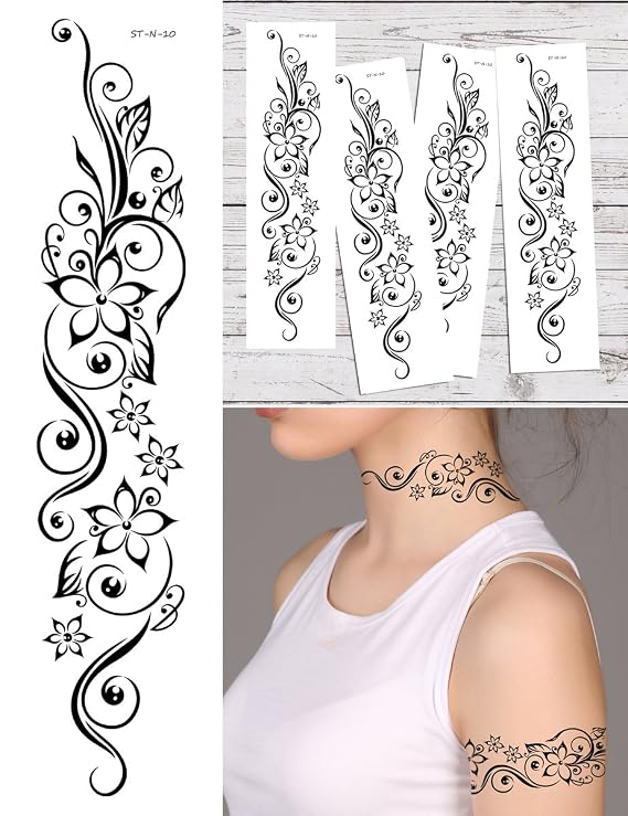Supperb Temporary Tattoos - Black Tribal Flower Temporary Tattoo Tattoos (Set of 4)