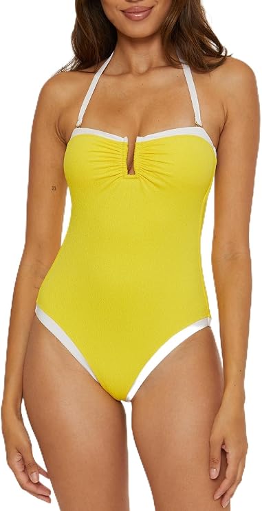 Trina Turk Women's Courtside Bandeau One Piece Swimsuit, Keyhole, Cut Out, Bathing Suits for Women