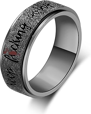 Fidget Ring Women for Anxiety Rings:Personalized Inspirational Mantra Stainless Steel Silver Black Rainbow Rose Gold Spinning Ring for Men Women Friend Encouragement Gift size 6 7 8 9 10