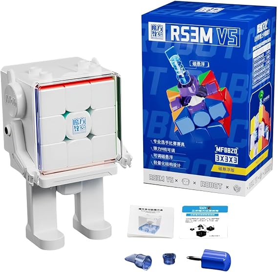 Moyu RS3M V5 2023 Maglev Version 3x3 Speed Cube with Robot Shape Display Box Stickerless Magic Cube Silky Fluent Competitive for Cube Lovers (Maglev version with Robot box)