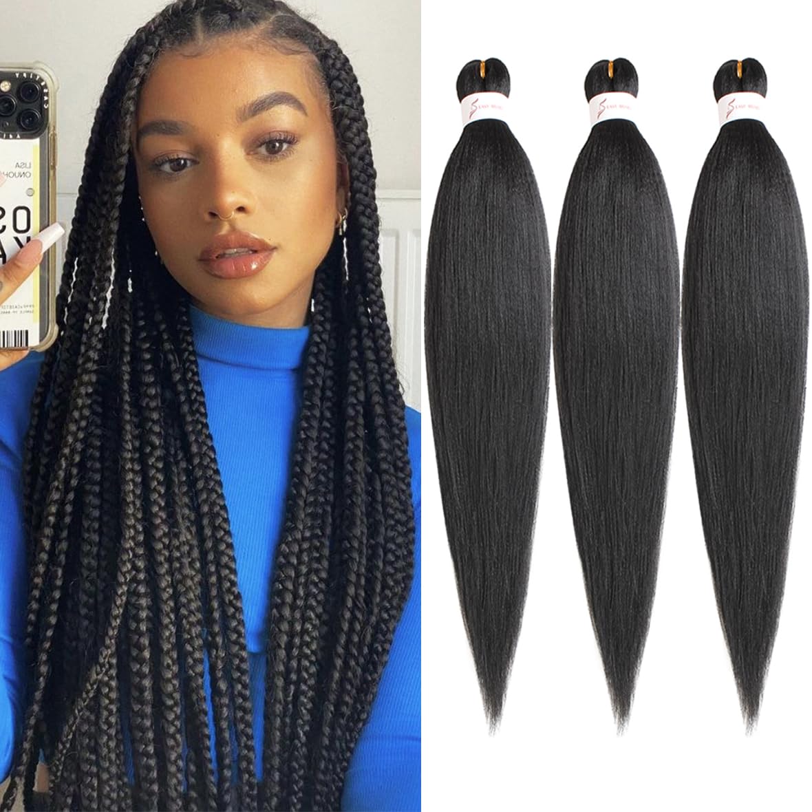 leeven 3 packs pre stretched braiding hair yaki texture 26 inch synthetic hair ez braid hair for woman pre stretched ombre braiding hair extensions  1b