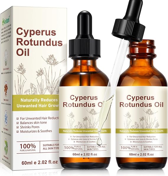 Cyperus Rotundus Oil, Natural Cyperus Rotundus Oil for Hair Removal, Helps Reduce Unwanted Hair Growth, Balances Skin Tone, Minimizes Pores & Moisturizing, Suitable for All Skin Types (2PCS)