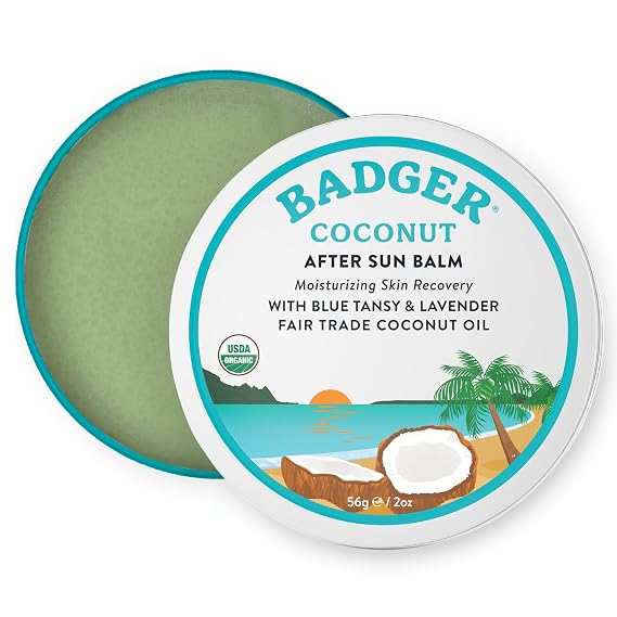 Badger Organic Coconut AfterSun Balm, Cooling & Moisturizing, 2 oz Tin