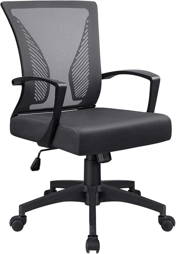 Furniwell Office Chair Home Office Desk Chair Mid Back Mesh Desk Chair Ergonomic Lumbar Support Computer Chair Swivel Rolling Task Chair with Armrest (Black)