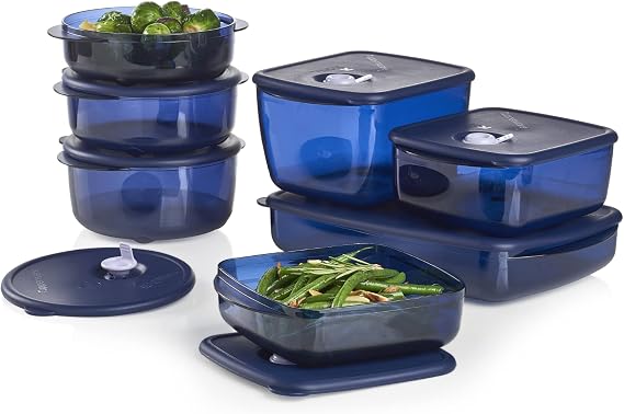 Tupperware Brand Vent N Serve 7 Container Set - Prep, Freeze & Reheat Meals + Lids - Dishwasher, Microwave & Freezer Safe - BPA Free
