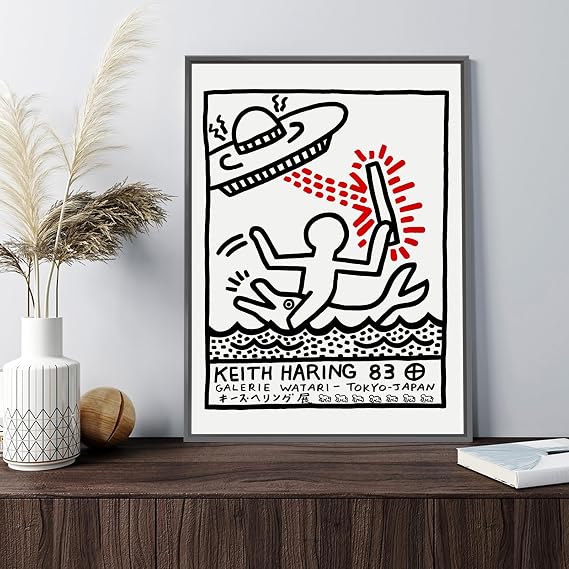 GLODD Keith Haring Wall Art, Keith Haring Art 1983 Tokyo Galerie Japan Prints, Keith Haring Prints Pop Art, Keith Haring Posters Contemporary Street Art Canvas Sign Unframed 8 * 10 Inch
