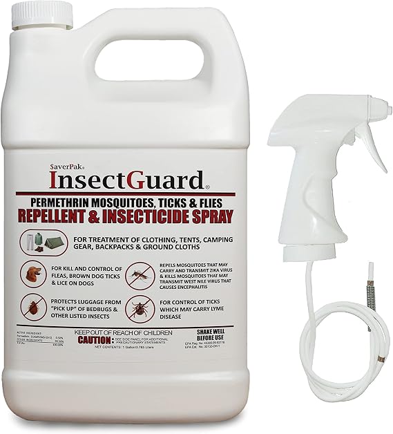 InsectGuard Permethrin Mosquitoes, Ticks and Flies Repellent & Insecticide Spray for Pet Dog Horse Blanket Bed Kennel Stables & More - Gallon (128oz)