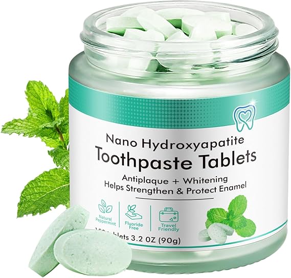 Toothpaste Tablets, Natural Peppermint Chewable Toothpaste Tabs, Fluoride Free, Travel Friendly Fresh Breath Cleansing, 150 Tablets
