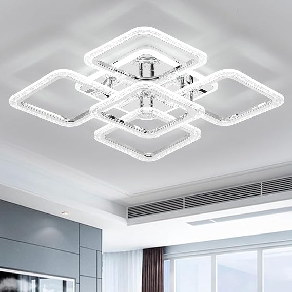 Qcyuui LED Ceiling Light Dimmable 100W Square Flush Mount, Chrome [Energy Class F]