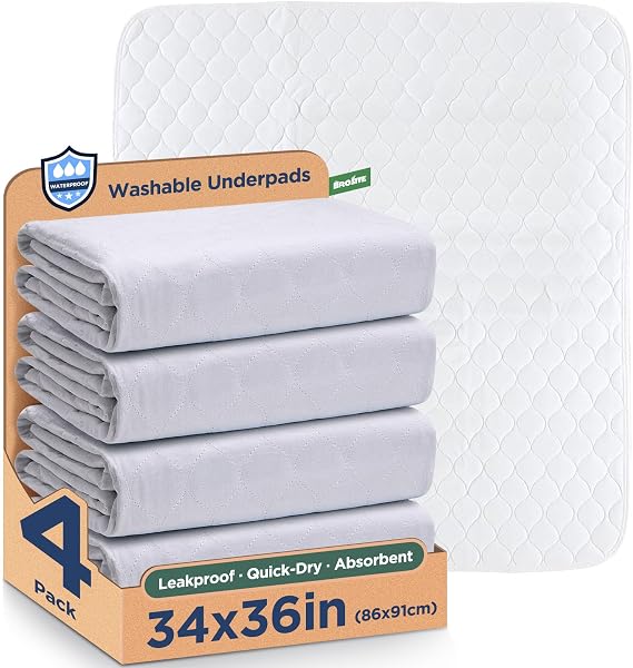 Waterproof Reusable Incontinence Bed Pads Washable Incontinence Underpads 8 Cups Absorbency,Mattress Protector for Adults, Kids and Pets(34x 36 inch 4 Pack)