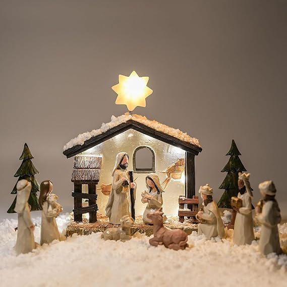 13-Piece Complete Nativity Set Indoor with Manger, Classic Nativity Scene