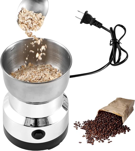 Electric Coffee Grinder, Fast Grinding Mini Spice Grinder with 4 Replacment Stainless Steel Blades 300ml Dry Grain Mill Portable One Button Use for Spices Seeds Rice Beans Seasonings