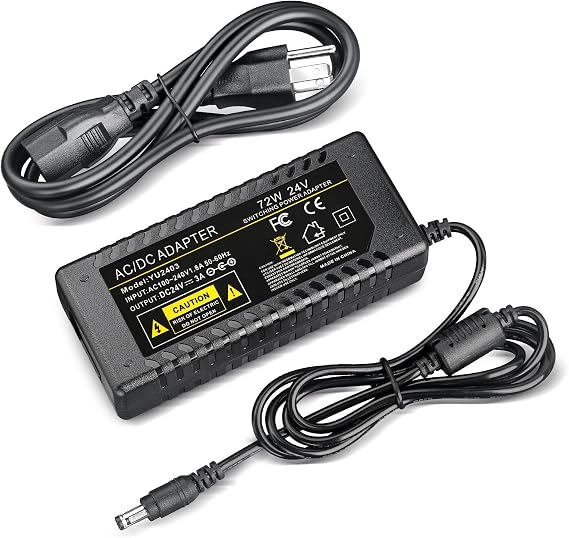24V 3A Power Supply AC Adapter for 5050 3528 LED Strip Module Light | AC 100-240V to DC 24 Volt 3Amp 72W, With 5.5x2.5mm DC Plug, For CCTV Camera LCD Monitor Wireless Router 3D Printer LED Driver