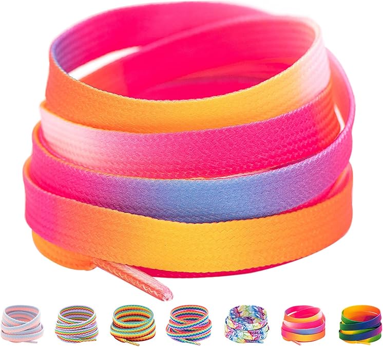 Booyckiy 31-71" Flat Colorful Fashion Sneakers Shoelaces, Rainbow Shoe Laces