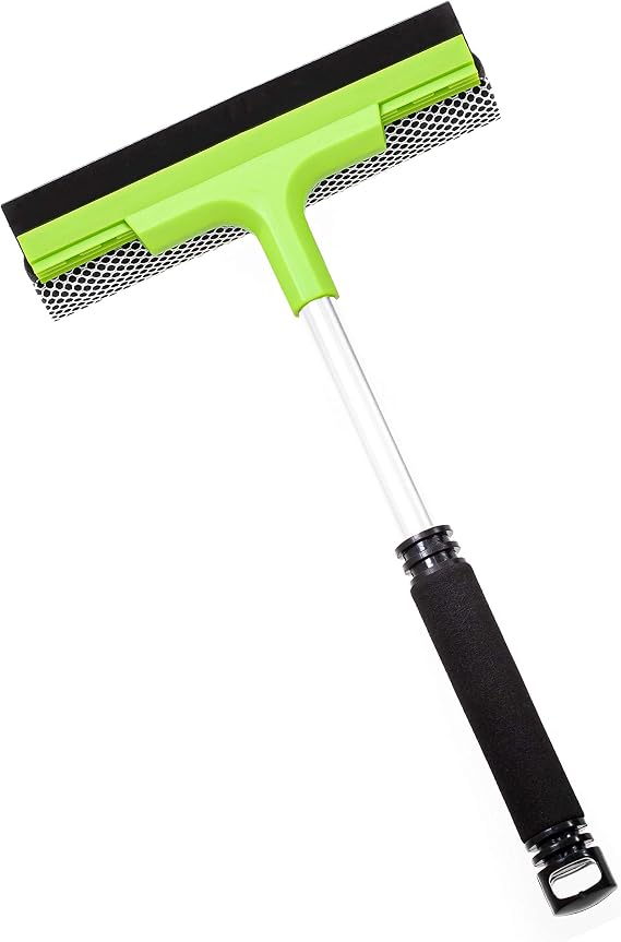 Window Cleaner Squeegee and Sponge Tool | for Window Washing, Car Windshield or Glass Cleaning | Multi-Surface Scrubber for Indoor Outdoor | Double Sided Windows Washer Kit