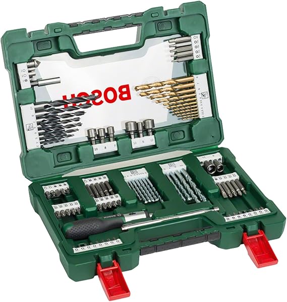 Bosch Home and Garden Accessories 91 adet V-Line titanyum matkap ve uç seti (ahşap, taş ve metal için, cırcırlı tornavida ve manyetik çubuk dahil, delme ve vidalama aletleri için aksesuarlar)