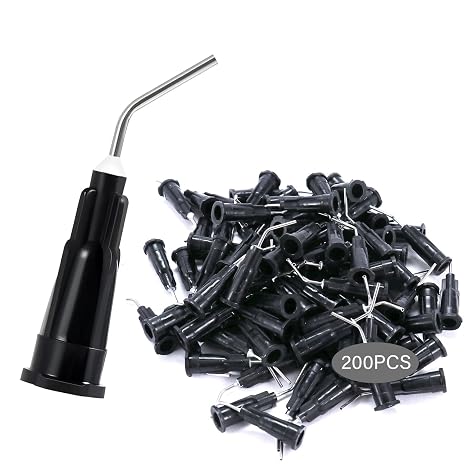 200Pkg 20G Black Pre Bent Dispensing Needle Etch Tips Blunt Disposable Oral Irrigation Flow