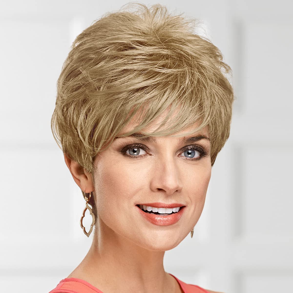 Paula Young Lauren WhisperLite Wig Short, Spirited Pixie Wig with Richly Texturized, Piecey Layers and Wispy, Side-Swept BangsMulti-tonal Shades of Blonde, Silver, Brown, and Red